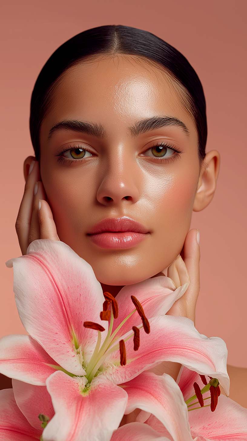 Mujer aplicando ritual de belleza coreana